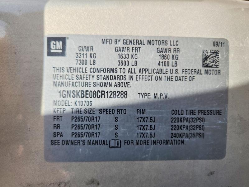 Aukcja sprzedaży 2012 Chevrolet Tahoe, vin: 1GNSKBE08CR128288, numer aukcji: 58479596