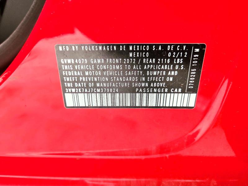 Продаж на аукціоні авто 2012 Volkswagen Jetta, vin: 3VW2K7AJ7CM379824, номер лоту: 58533716