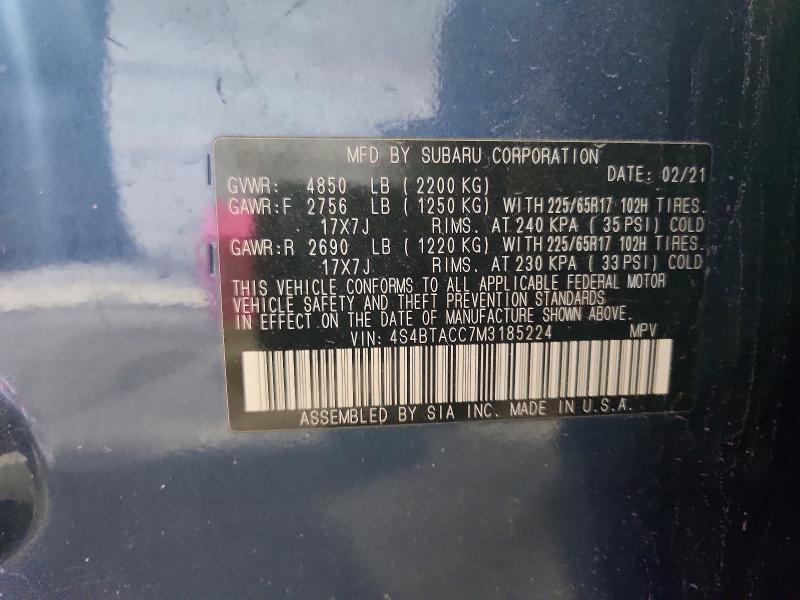 Продажа на аукционе авто 2021 Subaru Outback, vin: 4S4BTACC7M3185224, номер лота: 58978746