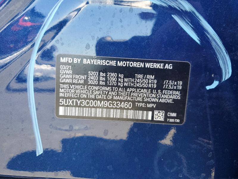 2021 Bmw X3 მანქანა იყიდება აუქციონზე, vin: 5UXTY3C00M9G33460, აუქციონის ნომერი: 57578226