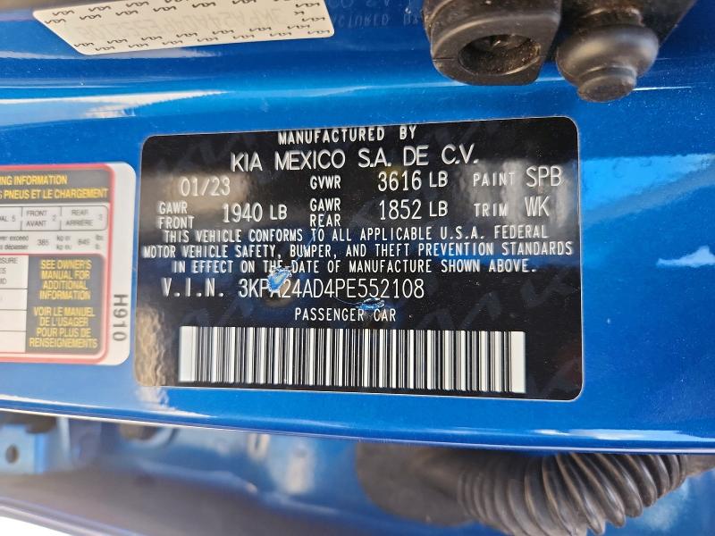 2023 Kia Rio მანქანა იყიდება აუქციონზე, vin: 3KPA24AD4PE552108, აუქციონის ნომერი: 58957676