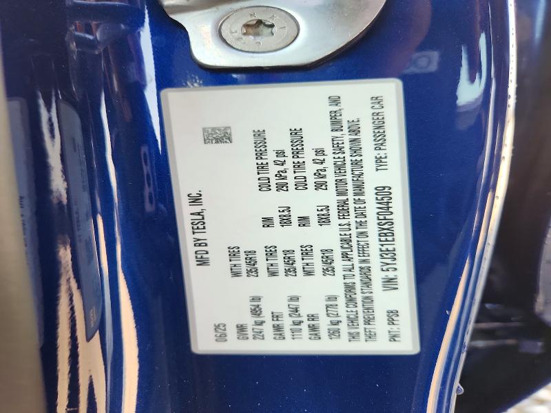 Продажа на аукционе авто 2025 Tesla Model 3, vin: 5YJ3E1EBXSF044509, номер лота: 58287876