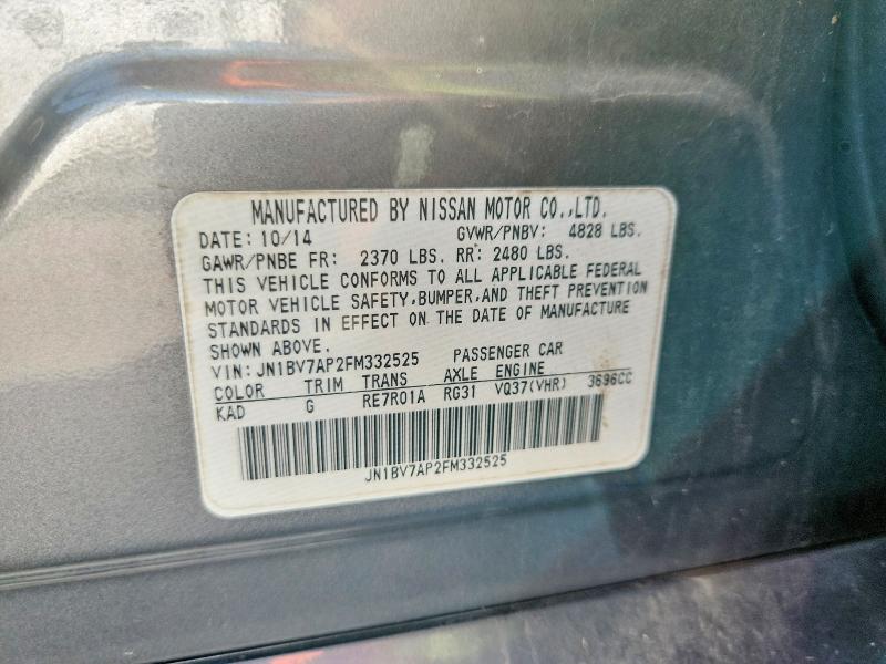 59282956 :رقم المزاد ، JN1BV7AP2FM332525 vin ، 2015 Infiniti Q50 مزاد بيع