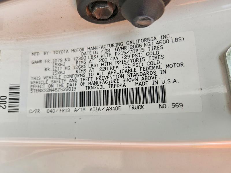 57438976 :رقم المزاد ، 5TENX22N48Z539819 vin ، 2008 Toyota Tacoma مزاد بيع