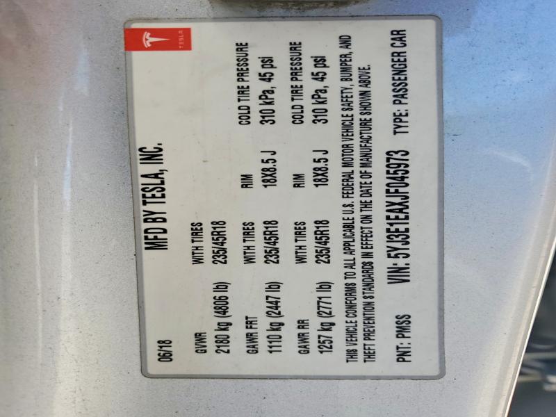 Продажа на аукционе авто 2018 Tesla Model 3, vin: 5YJ3E1EAXJF045973, номер лота: 57430496