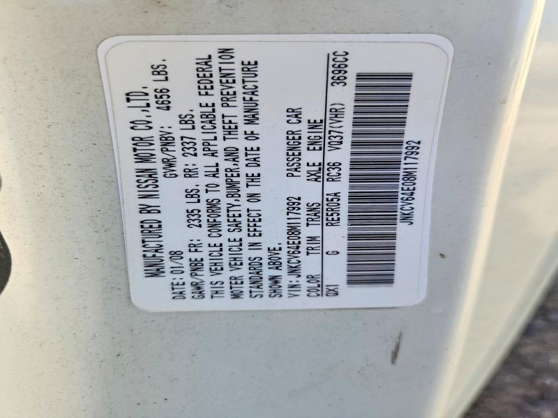 56543046 :رقم المزاد ، JNKCV64E08M117992 vin ، 2008 Infiniti G37 مزاد بيع