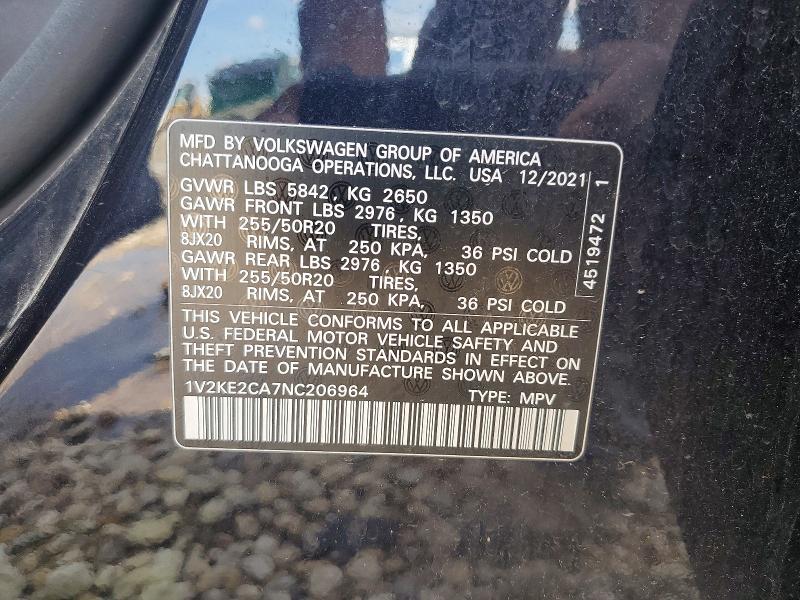 57869176 :رقم المزاد ، 1V2KE2CA7NC206964 vin ، 2022 Volkswagen Atlas Cross Sport مزاد بيع