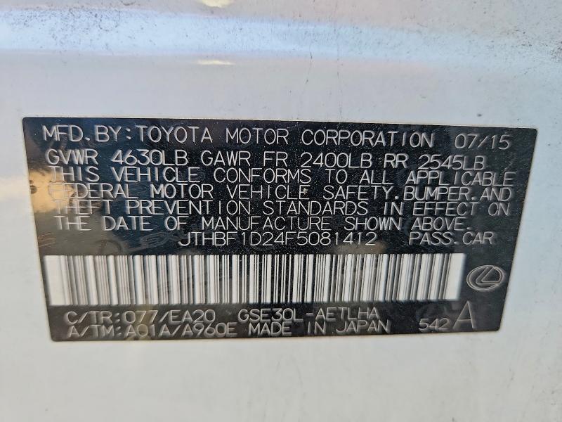 55804706 :رقم المزاد ، JTHBF1D24F5081412 vin ، 2015 Lexus Is مزاد بيع