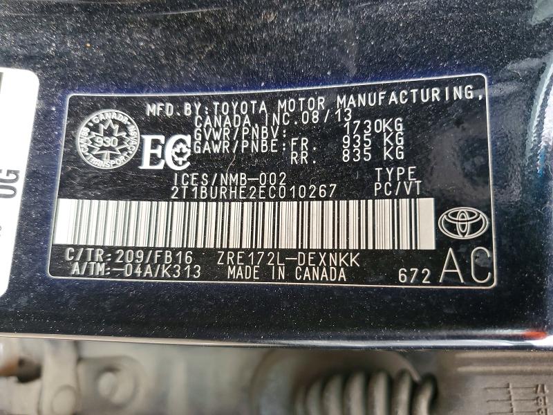 56526116 :رقم المزاد ، 2T1BURHE2EC010267 vin ، 2014 Toyota Corolla مزاد بيع