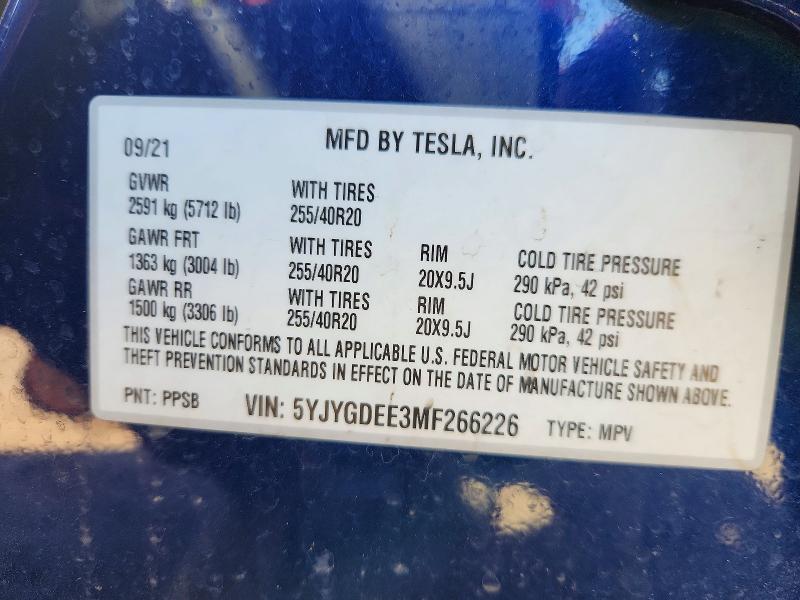 Продаж на аукціоні авто 2021 Tesla Model Y, vin: 5YJYGDEE3MF266226, номер лоту: 55841966
