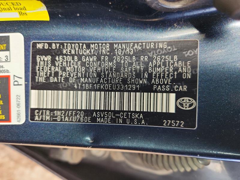Aukcja sprzedaży 2014 Toyota Camry, vin: 4T1BF1FK0EU331291, numer aukcji: 57594366