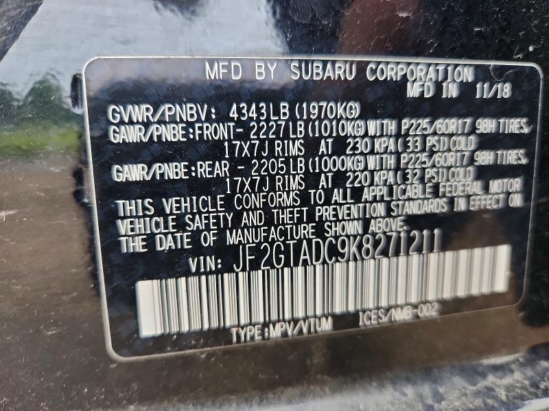 Продаж на аукціоні авто 2019 Subaru Crosstrek, vin: JF2GTADC9K8271211, номер лоту: 57033566