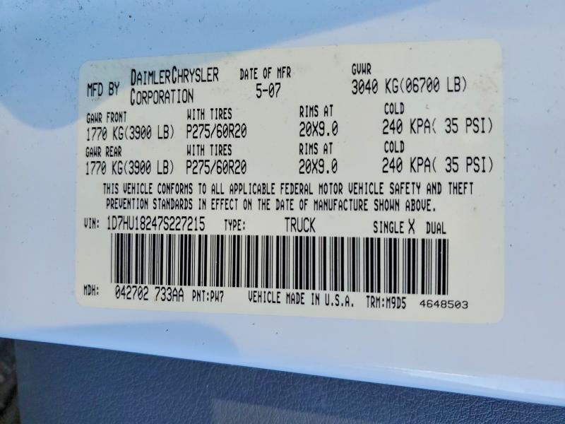 Aukcja sprzedaży 2007 Dodge Ram 1500, vin: 1D7HU18247S227215, numer aukcji: 58053106