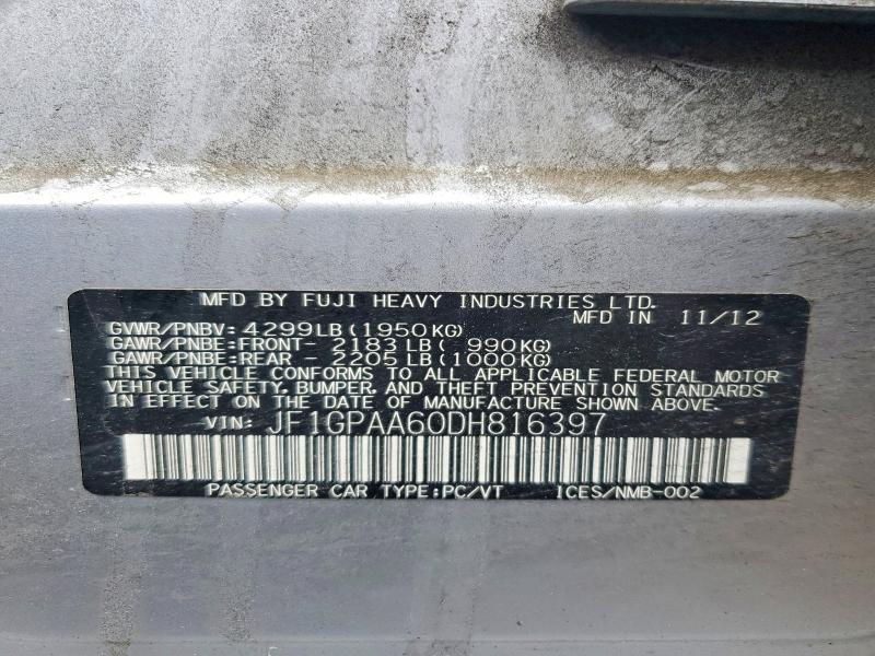 Продажа на аукционе авто 2013 Subaru Impreza, vin: JF1GPAA60DH816397, номер лота: 57921656