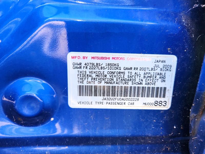 Aukcja sprzedaży 2010 Mitsubishi Lancer, vin: JA32U2FU0AU002228, numer aukcji: 57207456