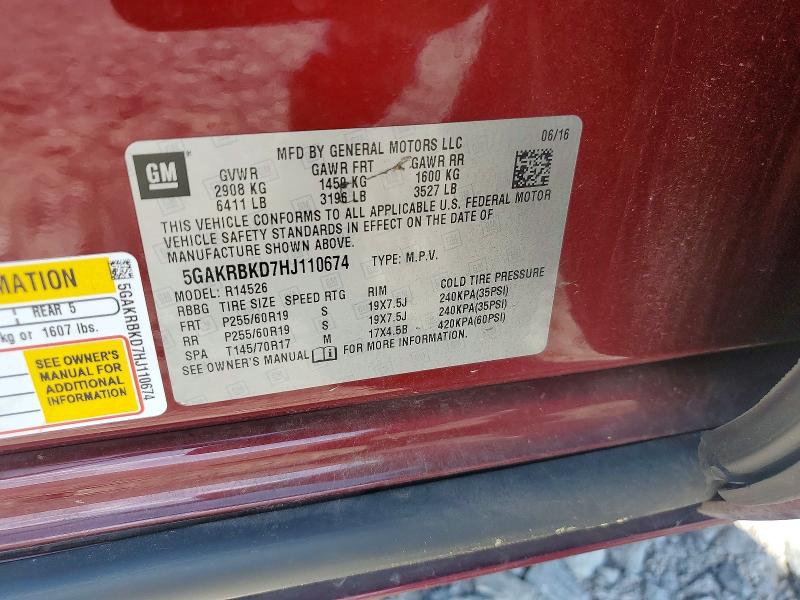2017 Buick Enclave მანქანა იყიდება აუქციონზე, vin: 5GAKRBKD7HJ110674, აუქციონის ნომერი: 56808746