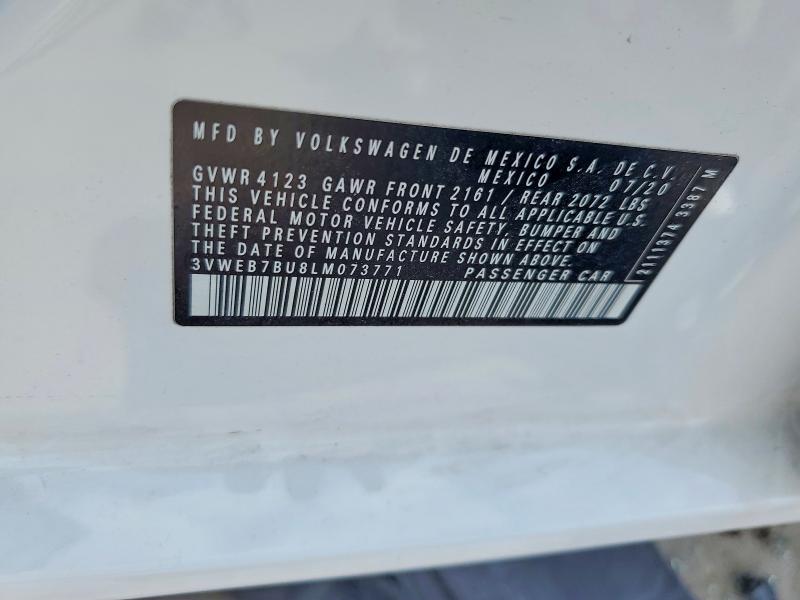 2020 Volkswagen Jetta მანქანა იყიდება აუქციონზე, vin: 3VWEB7BU8LM073771, აუქციონის ნომერი: 58609076
