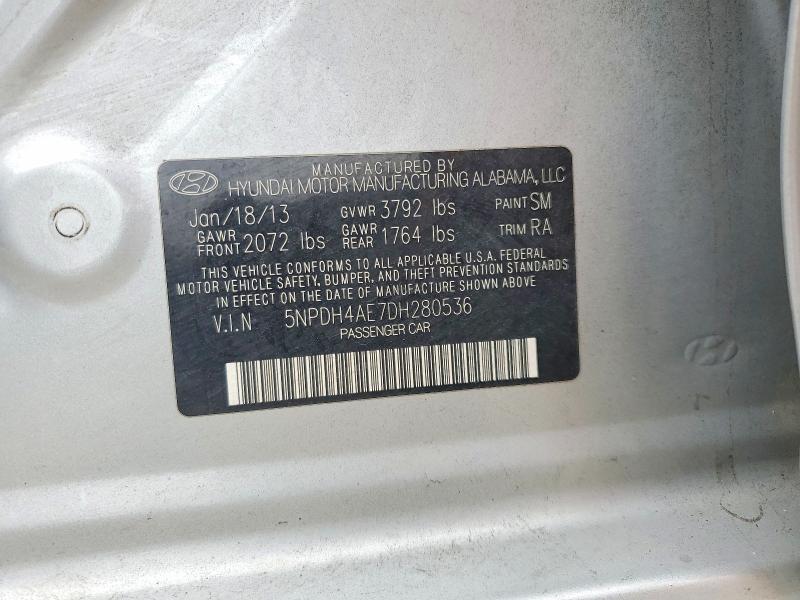58808116 :رقم المزاد ، 5NPDH4AE7DH280536 vin ، 2013 Hyundai Elantra مزاد بيع