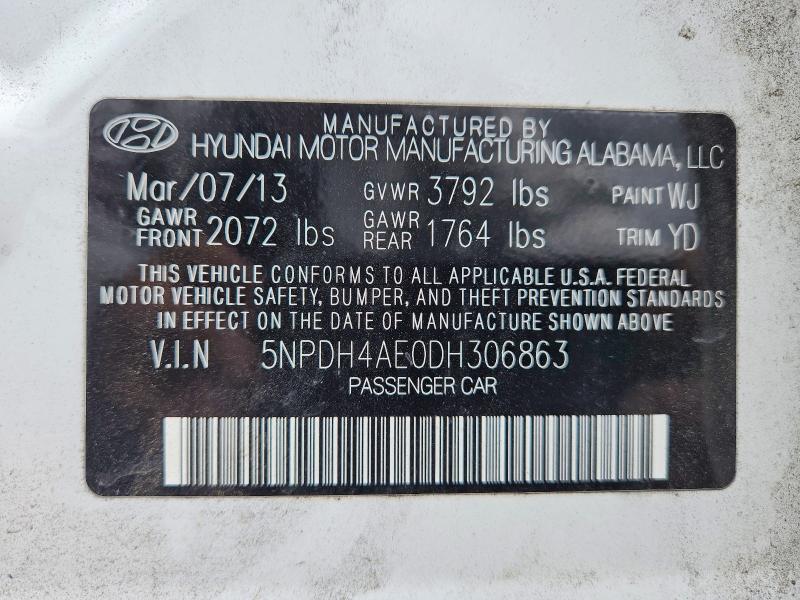 Aukcja sprzedaży 2013 Hyundai Elantra, vin: 5NPDH4AE0DH306863, numer aukcji: 56537666