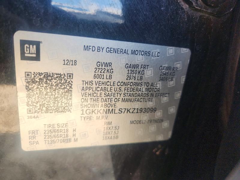 Aukcja sprzedaży 2019 Gmc Acadia, vin: 1GKKNMLS7KZ193099, numer aukcji: 58798986