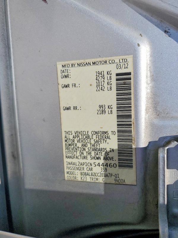 Продаж на аукціоні авто 2012 Nissan Altima, vin: 1N4AL2AP1CN544460, номер лоту: 56042116