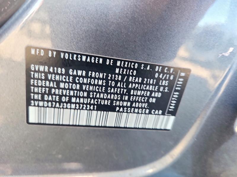 Aukcja sprzedaży 2016 Volkswagen Jetta, vin: 3VWD67AJ3GM372341, numer aukcji: 56185236
