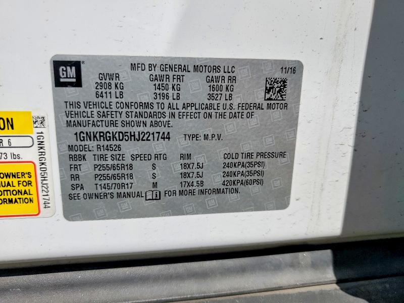 Продажа на аукционе авто 2017 Chevrolet Traverse, vin: 1GNKRGKD5HJ221744, номер лота: 56892386