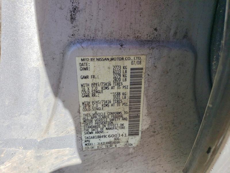 2009 Nissan Pathfinder მანქანა იყიდება აუქციონზე, vin: 5N1AR18B49C600341, აუქციონის ნომერი: 57077126