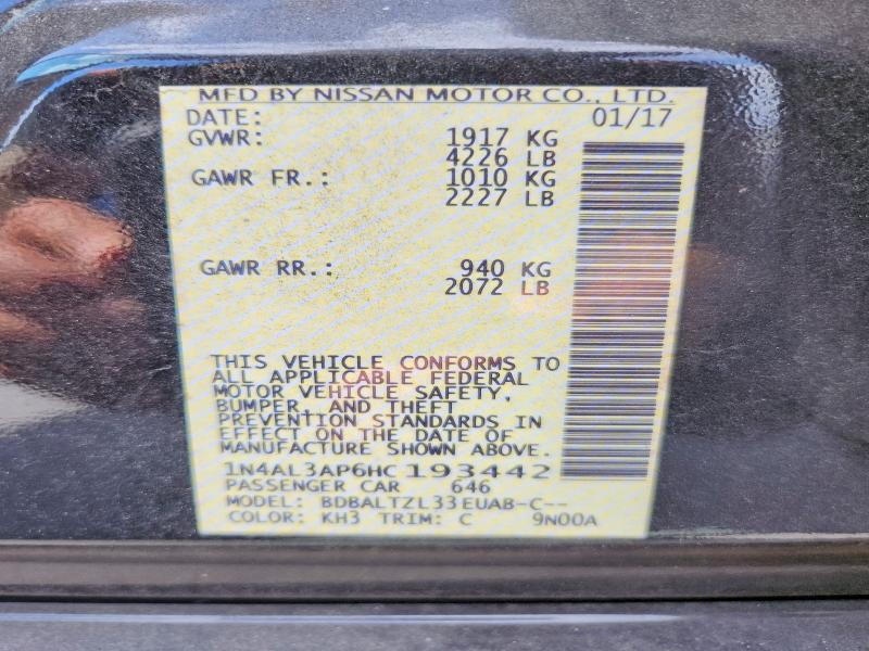 Продажа на аукционе авто 2017 Nissan Altima, vin: 1N4AL3AP6HC193442, номер лота: 56949476