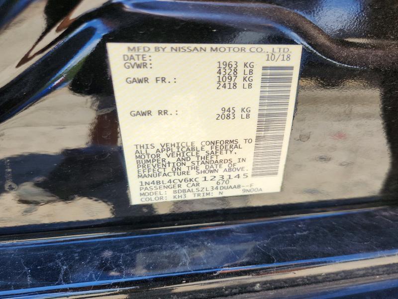 58249696 :رقم المزاد ، 1N4BL4CV6KC123145 vin ، 2019 Nissan Altima مزاد بيع