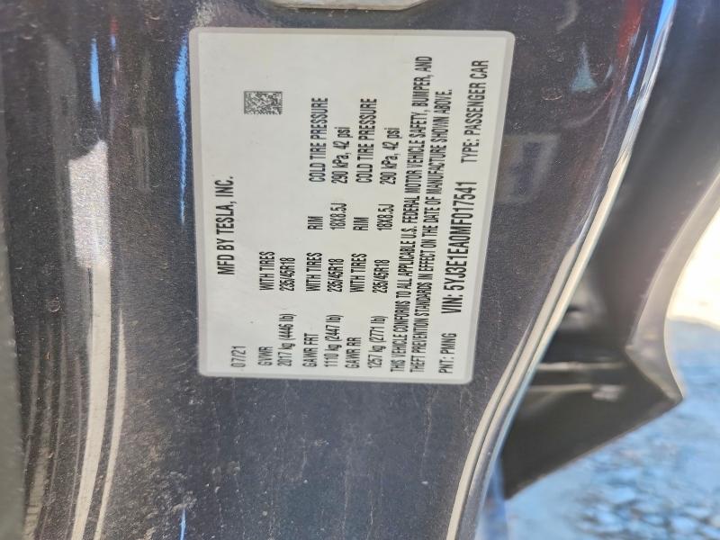 Продаж на аукціоні авто 2021 Tesla Model 3, vin: 5YJ3E1EA0MF017541, номер лоту: 54984726