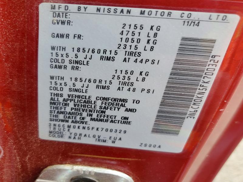 Aukcja sprzedaży 2015 Nissan Nv200, vin: 3N6CM0KN5FK700329, numer aukcji: 56851076