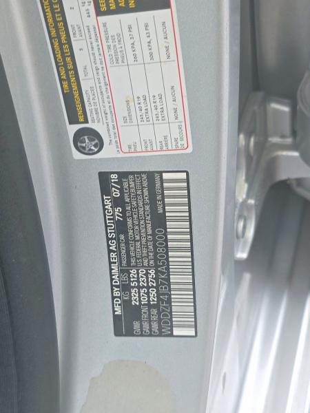 Aukcja sprzedaży 2019 Mercedes-benz E, vin: WDDZF4JB7KA508000, numer aukcji: 58252316
