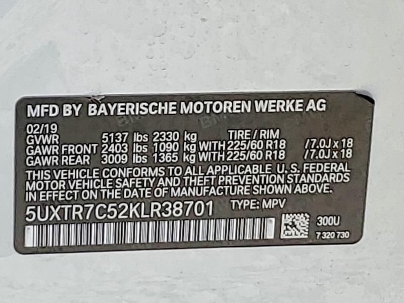 Aukcja sprzedaży 2019 Bmw X3, vin: 5UXTR7C52KLR38701, numer aukcji: 55728476