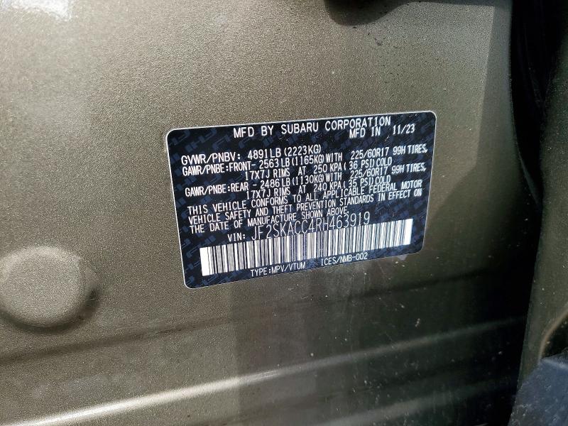 57034316 :رقم المزاد ، JF2SKACC4RH463919 vin ، 2024 Subaru Forester مزاد بيع
