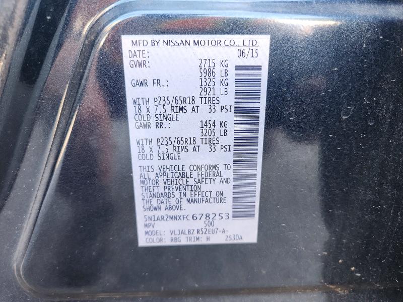 Aukcja sprzedaży 2015 Nissan Pathfinder, vin: 5N1AR2MNXFC678253, numer aukcji: 56075776