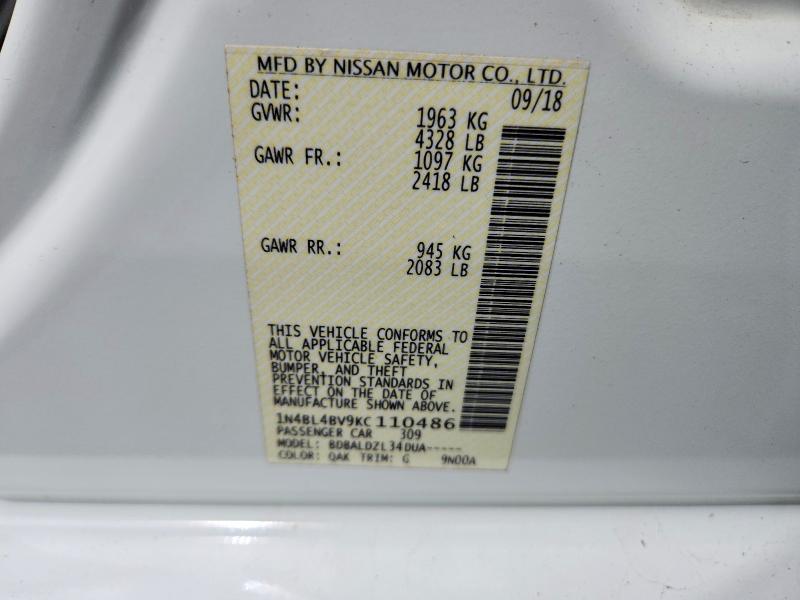 57886786 :رقم المزاد ، 1N4BL4BV9KC110486 vin ، 2019 Nissan Altima مزاد بيع