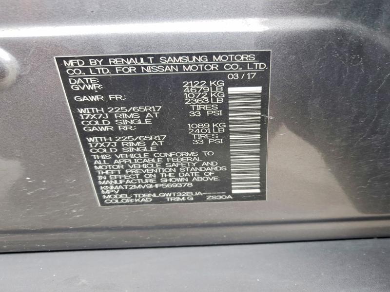 57947746 :رقم المزاد ، KNMAT2MV9HP569378 vin ، 2017 Nissan Rogue مزاد بيع