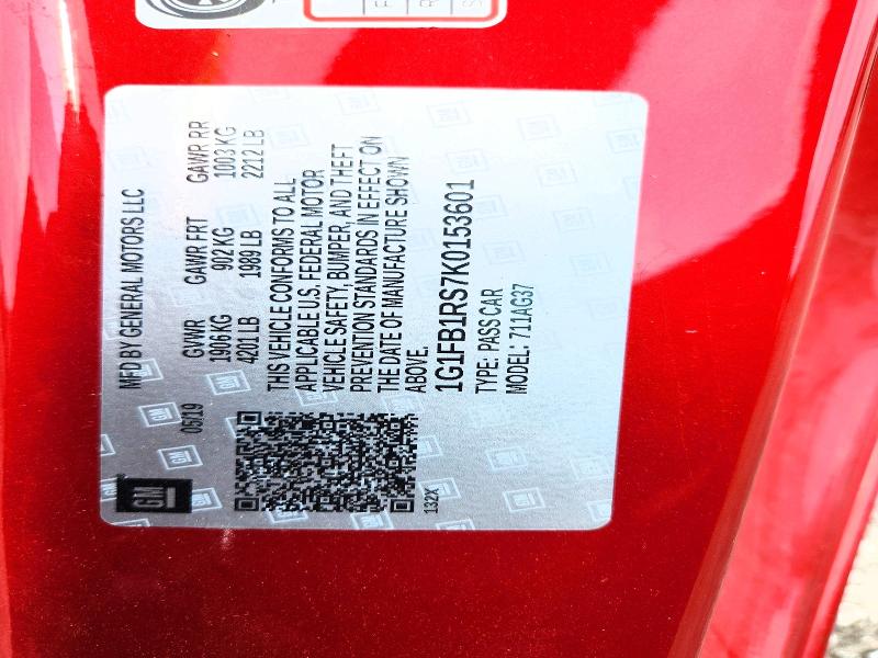 2019 Chevrolet Camaro მანქანა იყიდება აუქციონზე, vin: 1G1FB1RS7K0153601, აუქციონის ნომერი: 56704536