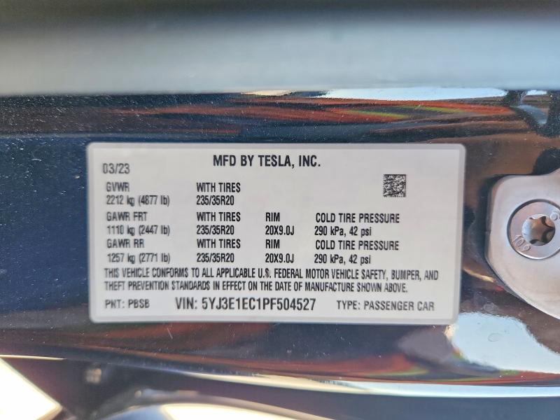 Продажа на аукционе авто 2023 Tesla Model 3, vin: 5YJ3E1EC1PF504527, номер лота: 57072596