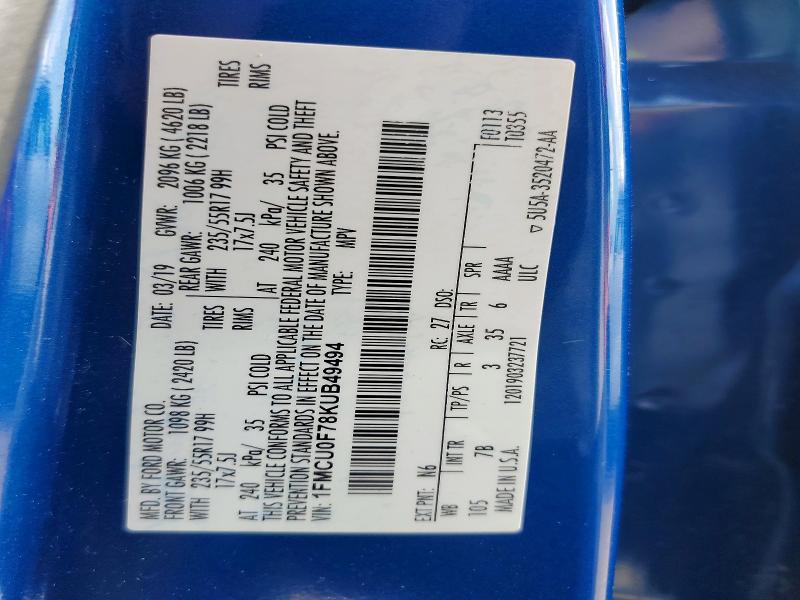 Продаж на аукціоні авто 2019 Ford Escape, vin: 1FMCU0F78KUB49494, номер лоту: 59026996