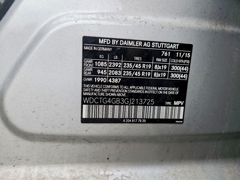 Auction sale of the 2016 Mercedes-benz Gla, vin: WDCTG4GB3GJ213725, lot number: 58211606