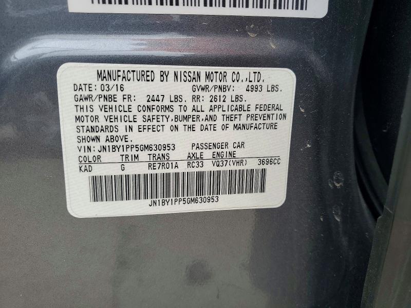 57619366 :رقم المزاد ، JN1BY1PP5GM630953 vin ، 2016 Infiniti Q70l مزاد بيع