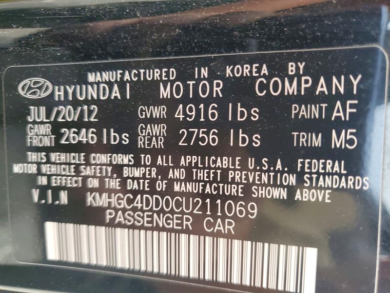 Продажа на аукционе авто 2012 Hyundai Genesis, vin: KMHGC4DD0CU211069, номер лота: 56472796