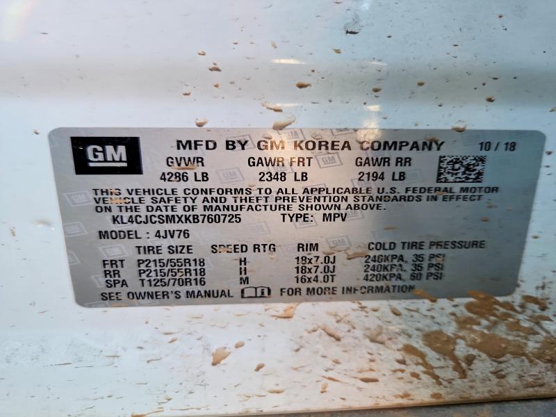 Aukcja sprzedaży 2019 Buick Encore, vin: KL4CJCSMXKB760725, numer aukcji: 56545666