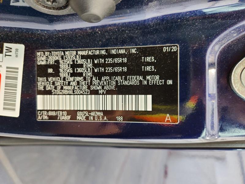 Продаж на аукціоні авто 2020 Toyota Highlander, vin: 5TDGZRBHXLS004523, номер лоту: 55163036