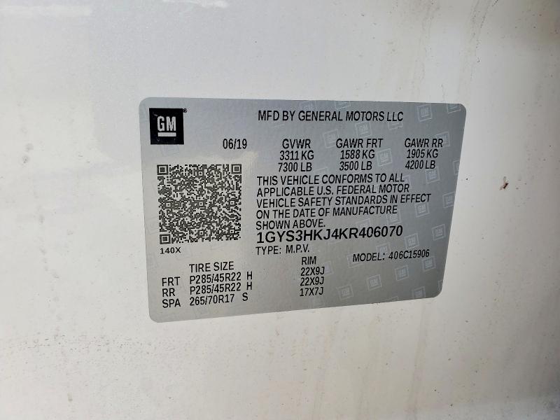 2019 Cadillac Escalade მანქანა იყიდება აუქციონზე, vin: 1GYS3HKJ4KR406070, აუქციონის ნომერი: 58224486