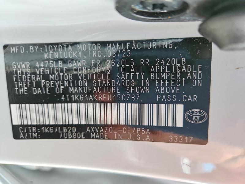 2023 Toyota Camry მანქანა იყიდება აუქციონზე, vin: 4T1K61AK8PU150787, აუქციონის ნომერი: 85450435