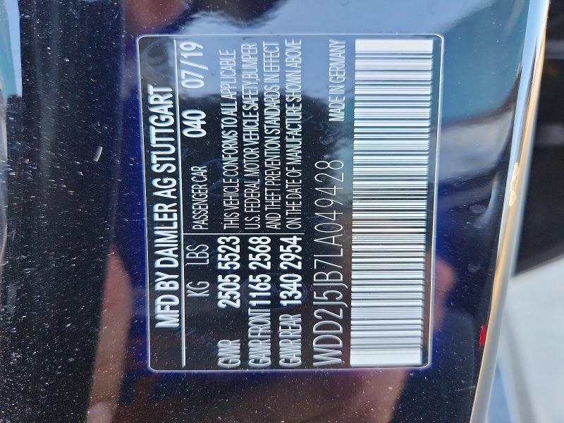 57070706 :رقم المزاد ، WDD2J5JB7LA049428 vin ، 2020 Mercedes-benz Cls مزاد بيع