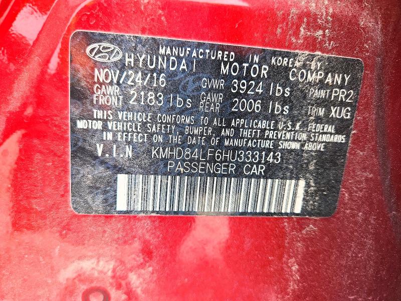 Продаж на аукціоні авто 2017 Hyundai Elantra, vin: KMHD84LF6HU333143, номер лоту: 56807236